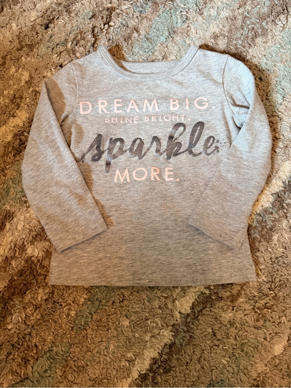 Carter's Gray Long-Sleeve Tee with Pink & Silver Sparkle Text